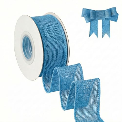 AFLZSP Turquoise Blue Burlap Wired Ribbon, Solid Ribbon with Wire Edge for Big Bow, Wreath, Tree Decoration, Halloween, Thanksgiving Decoration, Gift Wrapping, 1 1/2 Inch x 5 Yards/Roll.