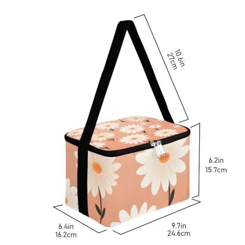 Lunch Bags for Women Men 9 Cans,Daisy Hot & Cold Food Delivery Bag Insulated Grocery Bag Insulated Lunch Box Botanical Floral Cooler Bag for Office Work Picnic Beach