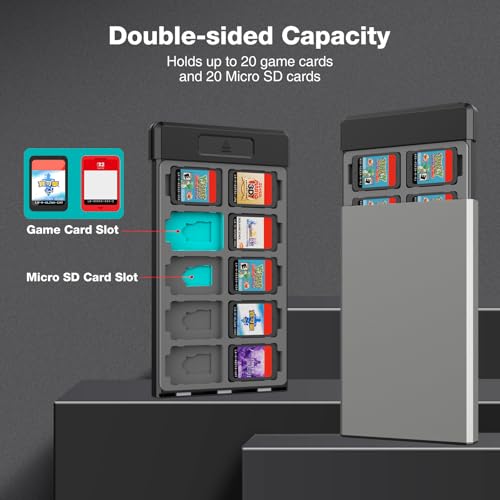 Image of HEIYING Switch Game Card Case for Switch 2 / OLED / Lite Games Cards, Metal Game Storage Holder with 20 Games Card Slots and 20 Micro SD Cards Slots
