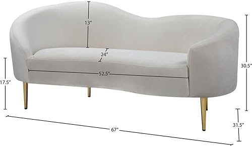 Miniatura 3 de Meridian Furniture Ritz Collection Modern Sofá biplaza tapizado de terciopelo contemporáneo con patas de metal resistentes en acabado dorado