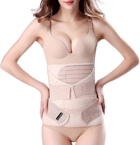 Image of ChongErfei 3 in 1 Postpartum Support - Recovery Belly/waist/pelvis Belt Shapewear Slimming Girdle, Beige, L For Posture Correction