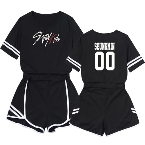 DHSPKN Stray Kids Merch Tshirt Support Crop Top T-Shirts + Hot Pants Set Jisung Felix Minho Changbin Tee Unisex Crop Tops Seungmin00 XXL