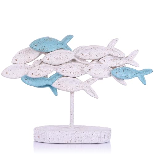 Fish Figurines Nautical Decor Statue – Resin Stone-Like Decorative Fish