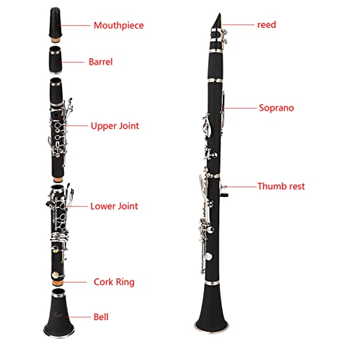 B Klarinette Deutsches System 17-Tasten mit Absteigendem B-Ton mit Rohrblättern Reinigungstuch Holzblasinstrumente