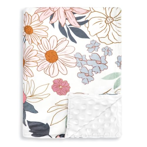 Image of HNHUAMING Baby Blankets, Flower Mink Toddler Blanket for Girls, Dotted Backing, Double Layer, Crib Receiving Blanket, for Nursery/Stroller/Toddler Bed/Carseat, 30 x 40 Inch