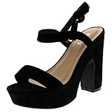 Viva Womens Open Toe Fashion Platform Sandals Strappy Block Heel High Heels - Black - US8/EU39 KL0174