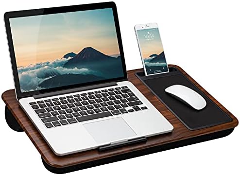 LapGear Home Office Lap Desk with Device Ledge, Mouse Pad, and Phone Holder - Espresso Woodgrain - Fits up to 15.6 Inch Laptops - Style No. 91575