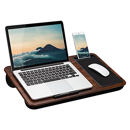 LapGear Home Office Lap Desk with Device Ledge, Mouse Pad, and Phone Holder - Espresso Woodgrain - Fits Up to 15.6 Inch Laptops - Style No. 91575
