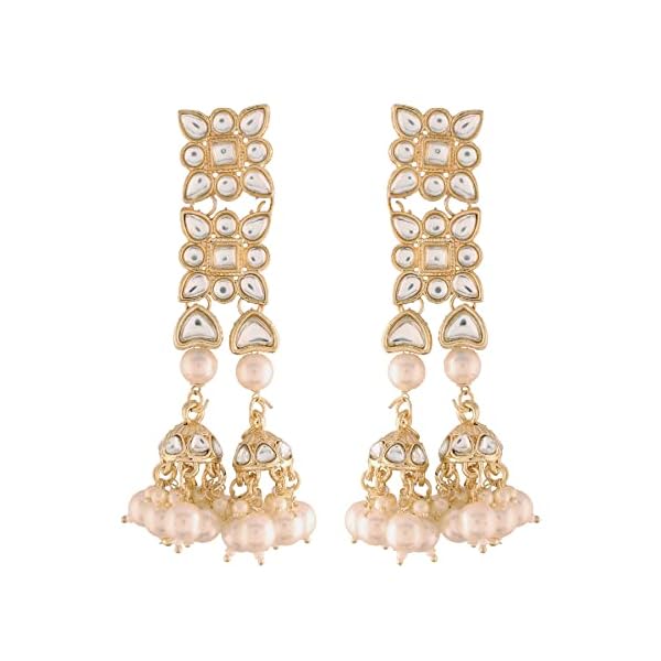 I Jewels 18k Gold Plated Kundan Pearl Dangle Earrings for Women (E2942W)