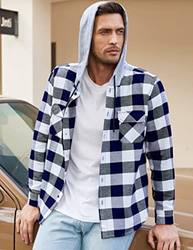 COOFANDY Men's Plaid Hoodie Flannel Shirt Jacket Long Sleeve Casual Fashion Button Shirts4