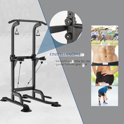 Leiblsufo Klimmzug- & Dip-Station, Dip-Ständer, Kraftturm, höhenverstellbar, für Zuhause, Krafttraining, Fitness, Workout, geeignet für Jugendliche, Frauen, Männer (Schwarz-03)