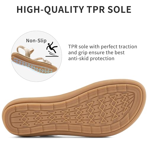 Image of Aomigoct Dressy Womens Sandals Summer: Comfortable Strappy Flats Sandals Women - Casual Walking Woman Shoes