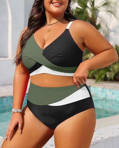 Image of Tempt Me Plus Size Two Piece Swimsuit - Women High Waisted Bikini Set Tummy Control Bathing Suits