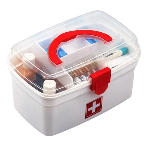 Image of SHUTTLE ART Medical Organizer Box, First Aid Box, Medicine Storage Box With Detachable Tray And Transparent Lid And Handle, Unbreakable Material(S-Medical Storage Box-White)