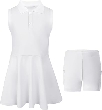 Girls Tennis Dress Collared Golf Outfit Kids Polo Golf Dress Set