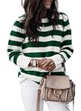 Dokotoo Oversized Sweaters for Women Wool Crewneck Ribbed Knit Tops Striped Color Block Holiday Fall Winter Business Casual Colorful Pullover Sweater Trendy Blackish Green Large