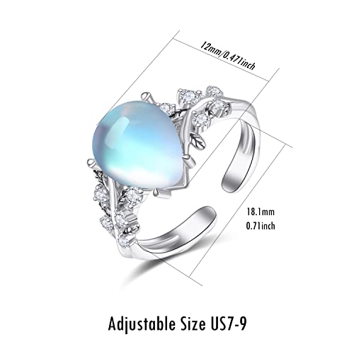 Praymos Leaf Ring 925 Sterling Silver White Opal Moonstone Rings Adjustable Fashion Statement Ring For Women (A-White Opal Leaf Ring) #TOP5