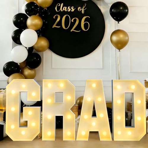 ZUOKEMY 2.3 FT GRAD LED Light Up Letters Sign - Class of 2026 Marquee Letters, Graduation Decor for Indoor Outdoor Celebration & Photo Backdrop