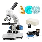 SWIFT子供用40X-1000X生物顕微鏡、初心者向け、回転式単眼ヘッド、ガラス光学、手持ち便利、下光源付き デジタル接眼レンズ付 顕微鏡スライド付き SS110-25B-5PBC-EP1