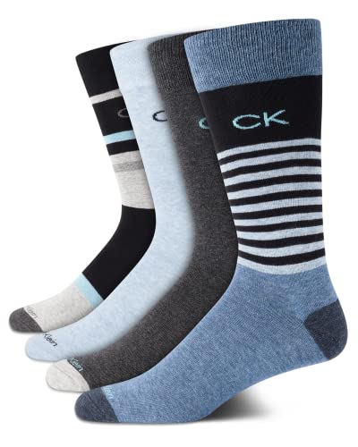 Calvin Klein Men's Dress Socks - Cotton Blend Crew Socks: Patterns and Solids (4 Pack)
