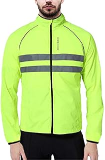 WOSAWE Packable Cycling Jacket Hooded Running Coat Lightweight Biking Windbreaker, Green Without Hood