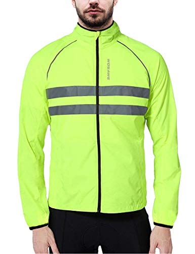 WOSAWE Packable Cycling Jacket Hooded Running Coat Lightweight Biking Windbreaker, Green Without Hood