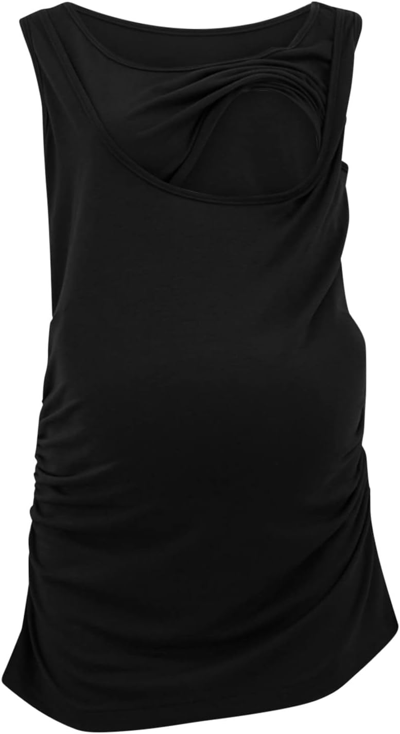 Women's Maternity Wrap Top Sleeveless Double Layer Solid Blouse T Shirt Pregnancy Clothes