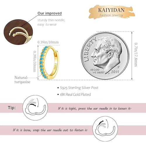 Gold/Silver Turquoise Western Huggie Hoop Earrings for Women Men Set,Cubic Zirconia Small Birthstone Hoop Earings,Mini Cartilage Earring Blue Gemstone CZ Hoops Trendy,Fashion Accessories Gifts. (C2 Small Turquoise hoops set) by KAIYIDAN - Used condition - Image 5
