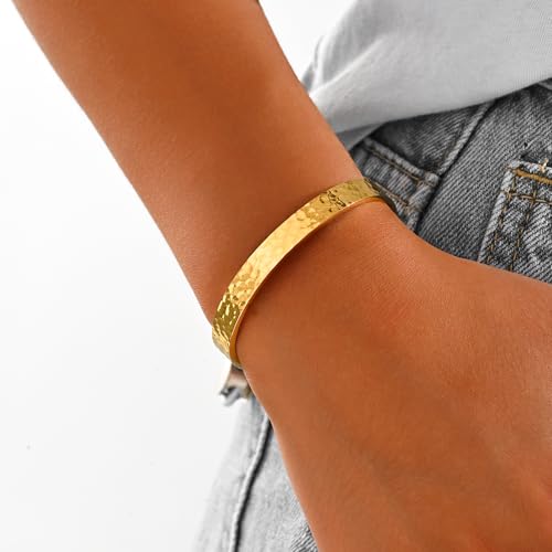 Inspirational Bible Verse Cuff Bracelet for Women, 18K Gold Plated Hammered Bangle, Christian Faith Jewelry Gift, Adjustable Non Tarnish4