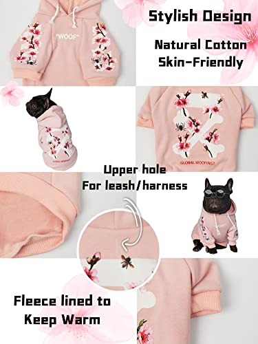 Chochocho Woof Dog Hoodie, Designer Dog Hoodies For Small Medium Large Breeds, Art Collection Dog Sweatshirts, Street Drawstring Hoodies Outfit Clothes For Puppy Puppies (S, Sakura/Pink) #TOP5