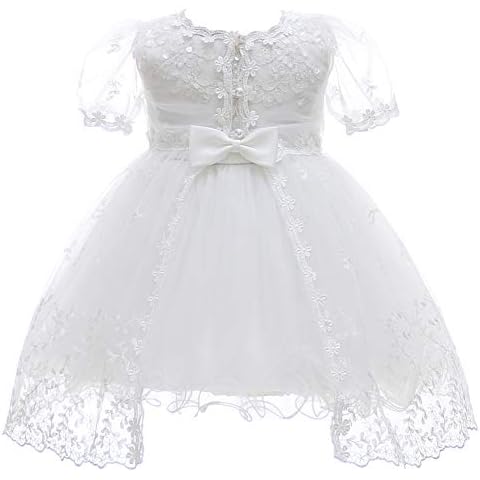 Meiqiduo Baby Girls Lace Party Dresses Infant Princess Wedding Birthday Formal Gowns for Toddler (12M, Ivory) Cover