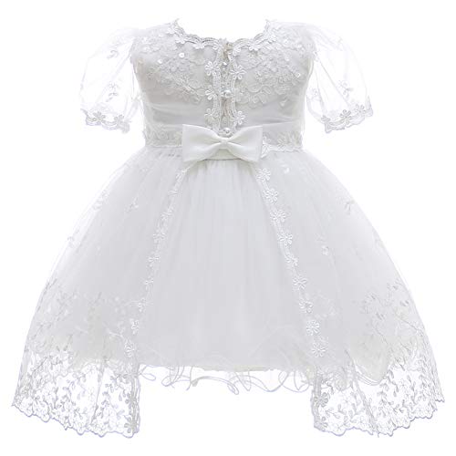Meiqiduo Baby Girls Lace Party Dresses Infant Princess Wedding Birthday Formal Gowns for Toddler (6M, Ivory)