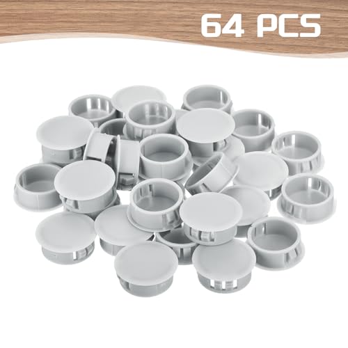 Image of MECCANIXITY 64PCS 25mm(1 inch) Light Gray Plastic Hole Plugs, Flush Type Panel Hole Plugs Insert End Caps for Locking Hole Tubes Furniture Cabinet