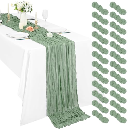 Pesonlook 24er Set Gaze-Tischläufer für Hochzeiten, 55 x 300 cm, Salbeigrün – Ansicht 1