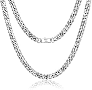 YIMERAIRE Cuban Link Chains for Men, 3-12MM Stainless Steel Gold Chain, 18-30in 18K Gold Plated Hip Pop Silver Chains Necklace for Women