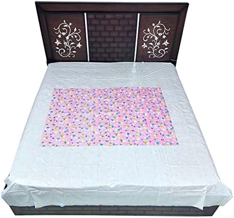 EcoSoft Plastic Sheet,PVC Sheet for Kids,Rubber Sheet for Babies,Bed Wetting Protector(90 x 135 cm) (Rabbit Pink & Green)