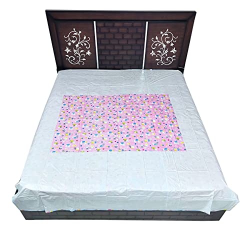 EcoSoft Plastic Sheet,PVC Sheet for Kids,Rubber Sheet for Babies,Bed Wetting Protector(90 x 135 cm) (Rabbit Pink & Green)