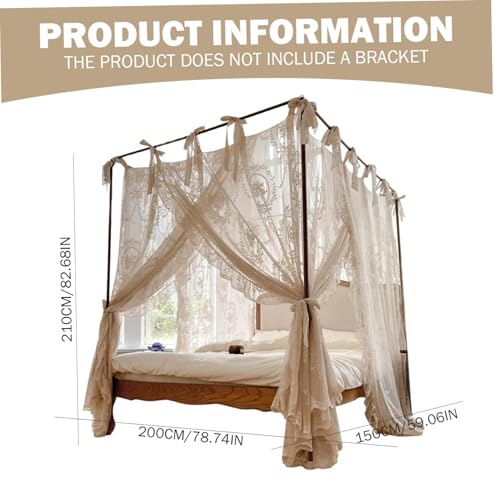 Mosquitera de encaje beige para cama de 1,5m con dosel de 4 postes 3