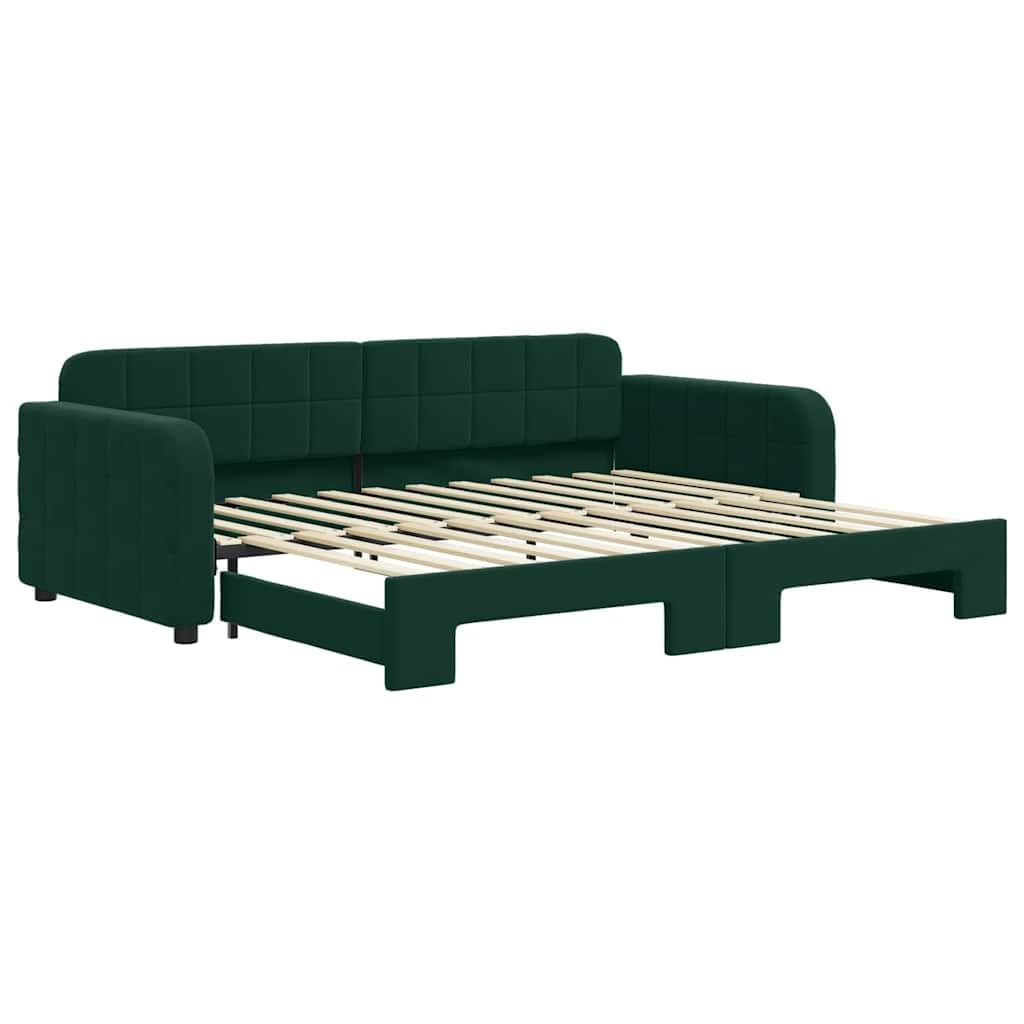 Cama de día con cama de día sin colchón verde oscuro 90 x 200 cm | Sofá 2 en 1, terciopelo suave, estructura de madera y metal, salón o dormitorio