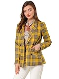 Allegra K Women's Notched Lapel Double Breasted Christmas Work Formal Blazer Jacket Medium Yellow
