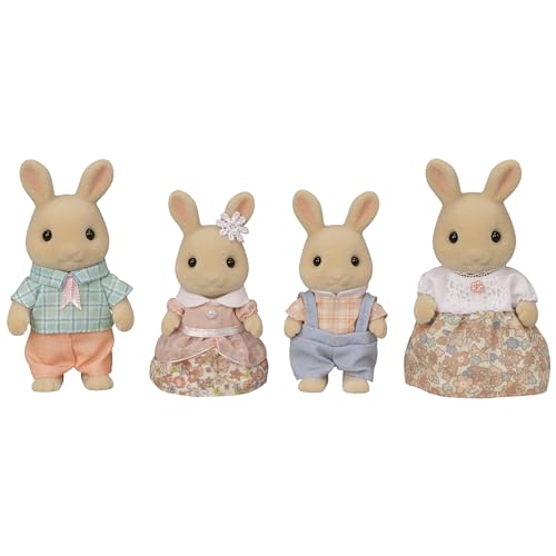 Calico Critters Milk Rabbit Family - Set of 4 Collectible Doll Figures for Children Ages 3+