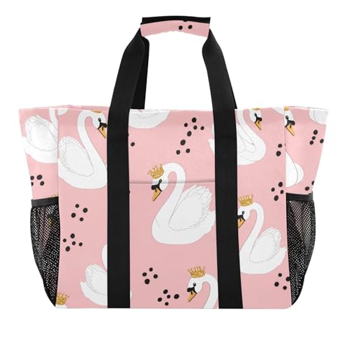 Grand sac de plage imperméable femme en toile avec poches motif cygne