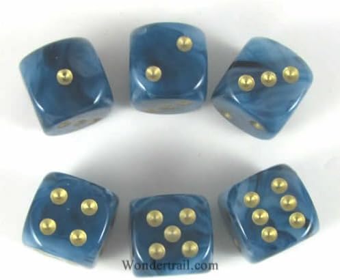 Wondertrail Teal Phantom with Gold Pips 16mm D6 Dice Set of 6 WCX27689E6