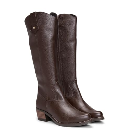 Botas camperas de piel para mujer Marrón, EU 35