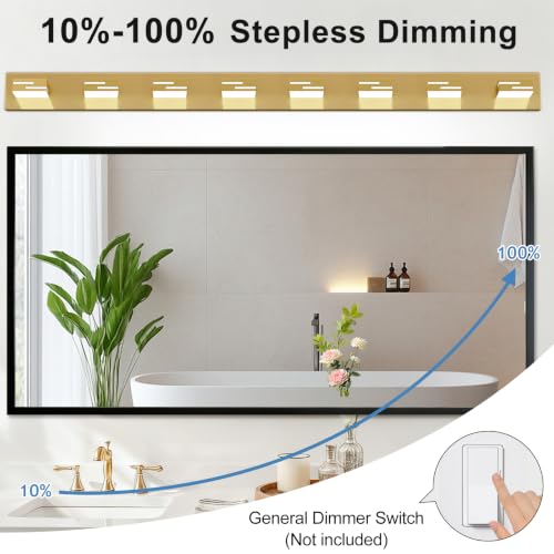 Image of LED Modern Bathroom Vanity Light Fixtures, Dimmable Gold Vanity Lights for Bathroom Lighting Fixtures Over Mirror, with 360 Rotatable Heads 8-Light 54-inch (Cool White 6000K)
