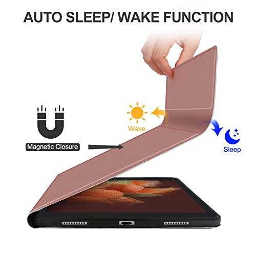 Jademall Galaxy Tab S8+/S7 Fe/S7 Plus Case With Keyboard Pu Smart Folio Cover With S Pen Holder, 7-Color Backlit Bluetooth Keyboard Case For Samsung Galaxy Tab S8+ /S7 Fe /S7+, Rose Gold #TOP6