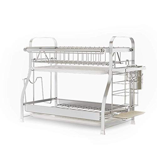 FZZ-Küchenregal Abtropfgestell Geschirr Edelstahl-Teller-Besteck Abtropffläche Gestell 2 3 Tier, Küche Rack Lagerung Trocknung Abtropfbrett, Silber (Color : 2 Floors, Size : 54cm) Cover