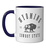 Picture of Wyoming, East. 1890 The Cowboy State Bison Vintage Pride Ceramic Mug, Dark Blue/White, 11oz