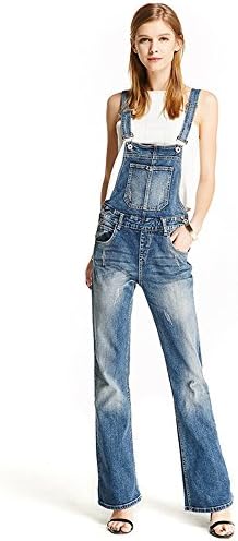 Women Clothing Blue Flares Bib Denim Overalls