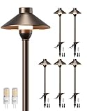 PARTPHONER Low Voltage Landscape Lighting 6-Pack, Aluminum 12V Pathway Lights with G4 Bulbs, Waterproof Oil Rubbed Bronze Color Wired Path Lights with Connectors for Walkway Yard Garden